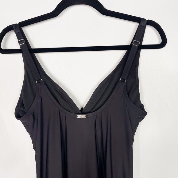 Calvin Klein Swimwear Womens 8 Black One Piece Bathing Suit Skirted VNeck Wrap - Picture 6 of 10